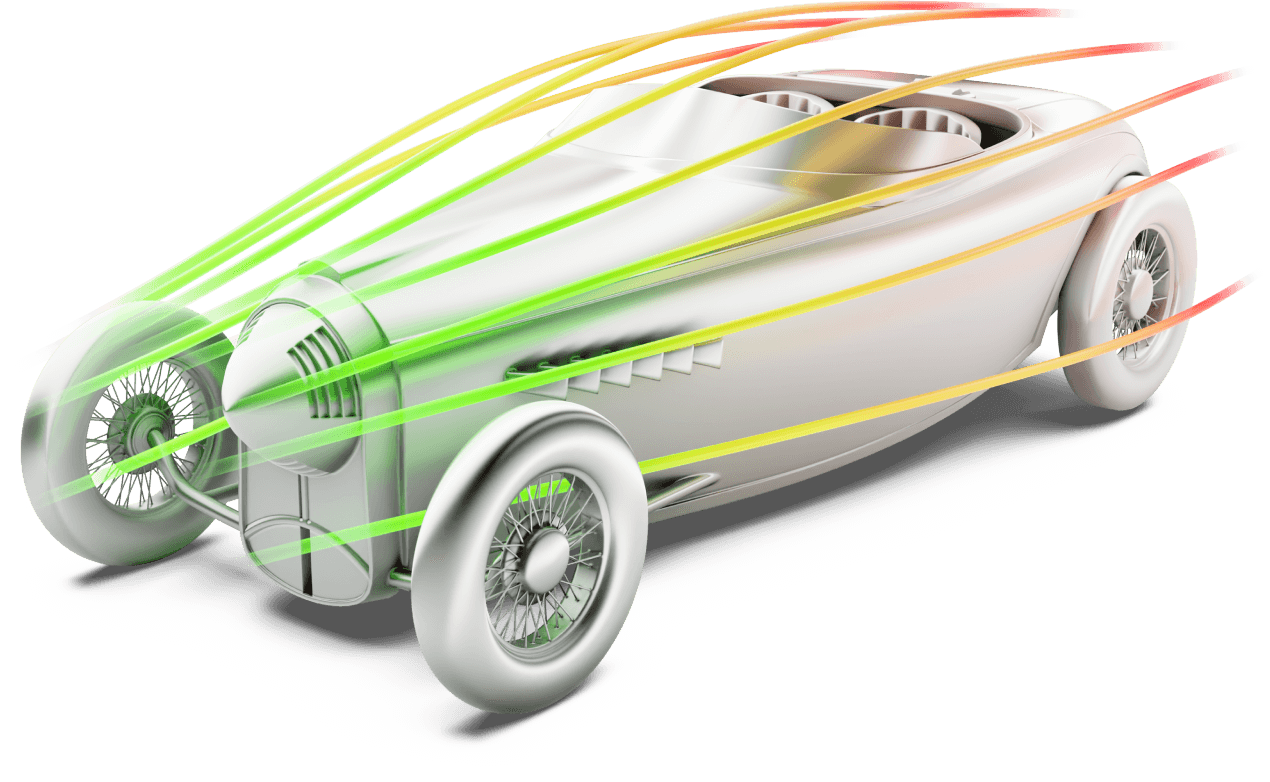 Simulation aerodynamischer Tests eines 3D-Modells eines Autos